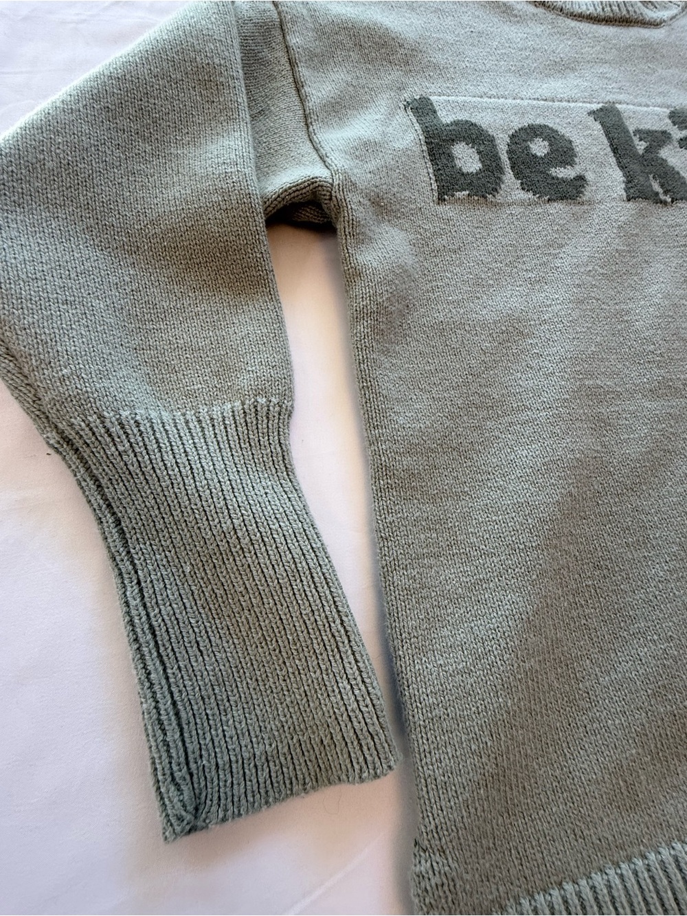 Sincerely Jules Be Kind Sweater XS Sage Green Graphic Knit Pullover - Picture 4 of 8